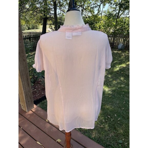 Worthington Womens Light Pink Sheer Button-Up Blouse With Ruffle Collar & Pintuc - Picture 3 of 12